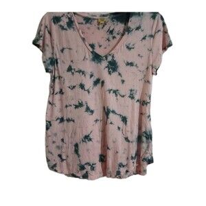True Craft T-Shirt Size Medium Tie-Dye Short Sleeve V Neck Stretch Cotton Blend